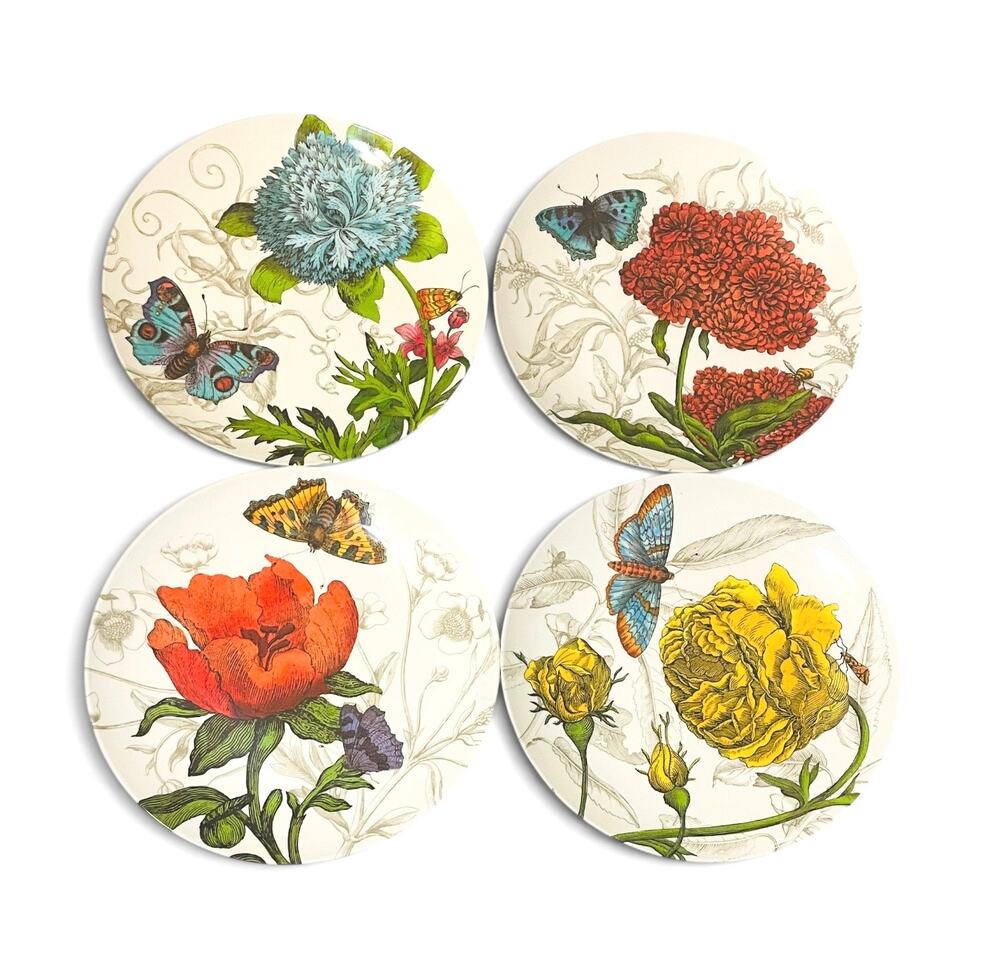 Pier 1 Imports Botanical Butterfly Melamine Luncheon/Salad/Dessert Plates 4pcs.